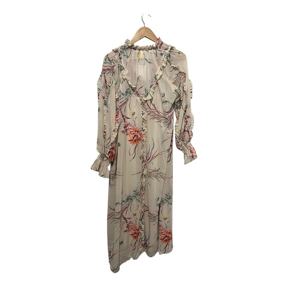 H&M Light Beige Floral Frilled Ruffle Detail Chiffon Maxi Dress Size XS NWT - Picture 6 of 7